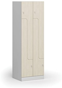 Kovová šatníková skrinka Z, 4 oddiely, 1850 x 600 x 500 mm, cylindrický zámok, laminované dvere, breza