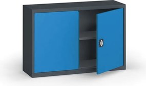 Plechová policová skriňa na náradie KOVONA, 800 x 1200 x 400 mm, 1 polica, grafit/modrá