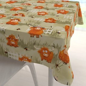 Biante Detský bavlnený štvorcový obrus Sandra SA-612 Býčky na pastve na zelenom 140x140 cm