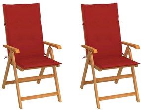Záhradné stoličky 2 ks s červenými podložkami tíkový masív 3062382