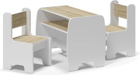 Wooden Toys Stolík so stoličkami, sada BIELA mix SONOMA