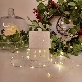 DECOLED Keramický domček, 7 x 6 x 10 cm, teplá biela, 2xLR44