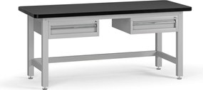 Pracovný stôl do dielne G4 s 2 závesnými boxami na náradie, MDF + PVC doska, 2 zásuvky, 1800 x 750 x 800 mm, sivá