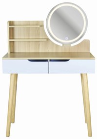 Toaletný stolík SCANDI s LED zrkadlom – bukové drevo/biely