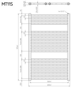 Mereo Mereo, Vykurovací rebrík, 600x970 mm, 752 W, rovný, biely, stredové pripojenie, MER-MT11S