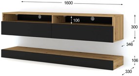 TV stolík/skrinka Dual 160 (dub artisan + čierna). Akcia -19%. Vlastná spoľahlivá doprava až k Vám domov. 1124831