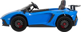 Ramiz Lamborghini Aventador SV na batérie pre 2 deti Modrá + Bezkartáčový motor + Nafukovacie kolesá + LED audio