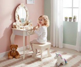 Veľká drevená toaletka ELLY pre deti s LED svetlom a taburetkou natural