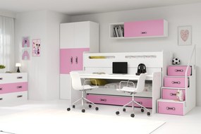 Multifunkčná poschodová posteľ MAX 1 - 200x80cm - Biely - Ružový