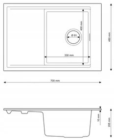 Gamma Design 7050, 1-komorový granitový drez 700x480x205 mm, béžová, GMA-ZLE000126
