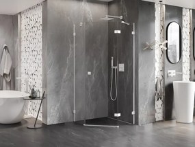 Mexen Lunar, päťuholníkový sprchový kút s pravým sklonom 80 x 80 cm, 8mm číre sklo, biely profil, 831-080P-080L-20-00-P