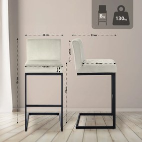 Barová stolička Hopewell B - zamat, čierny rám - krémová