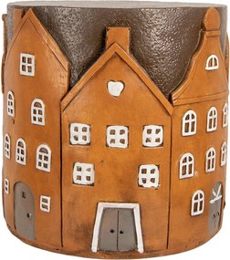 Hnedý tehlový odkladací stolík s domčekmi Amster - Ø 39*40 cm