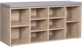 Lavica na topánky s 10 priehradkami, botník s poduškou, 104 x 30 x 48 cm, dub