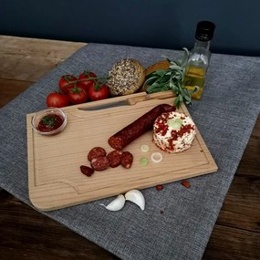 AMADEA Drevená doštička na steak s nožom a miskou, masívne drevo, 30x20x1, 5 cm