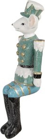 Zeleno-modrá dekorácia sediaca socha Myška v uniforme - 10*7*19 cm