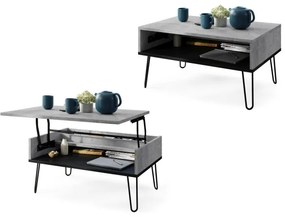 Konferenčný stôl so zdvíhacou doskou a poličkou HALIJA šedá betón/čierna