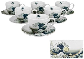 Porcelánová šálka s podšálkou Hokusai The Great Wave 250 ml sada 6ks