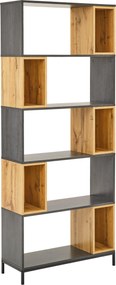 XXXLutz REGÁL, čierna, farba duba, tmavosivá, železo, 80/194/30 cm Carryhome - Regály - 002798013102