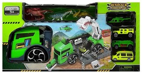 LEAN TOYS Transportná súprava nákladných vozidiel a dinosaurov - zelená