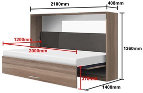 Nabytekmorava Sklápacia posteľ VS1056, 200x120cm farba lamina: dub sonoma tmavá/biele dvere, Varianta dverí: lesklé