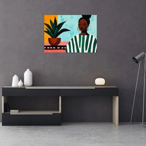 Sklenený obraz - Žena s kvetinou (70x50 cm)