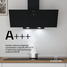 Klarstein Laurel šikmý digestor | režim odsávania vzduchu a recirkulácie | bezpečnostné sklo | 417 m³/h | 90 cm