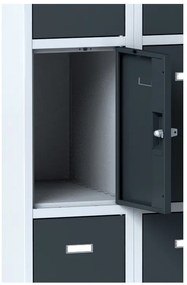 Alfa 3 Šatníková skrinka S6 s úložnými boxami, 8 boxov, 1800 x 600 x 500 mm, otočný zámok, oranžové dvere