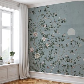 Fototapeta – Modrá kvetinová záhrada (147x102 cm)