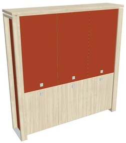 Vysoká skriňa Verno+ S 200 x 46 x 210 cm, kombinované dvere, agát / oranžová