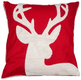 Červená obliečka na vankúš s jeleňom Merry Christmas Deer - 45*45 cm