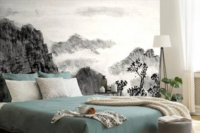 Samolepiaca tapeta čiernobiela maľba čínskej krajiny