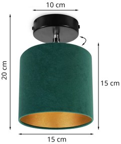 Stropné svietidlo MEDIOLAN, 1x tmavozelené/zlaté textilné tienidlo, čierna konštrukcia - možnosť polohovania