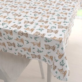 Biante Detský bavlnený obdĺžnikový obrus Sandra SA-470 Medvedíky a srnčekovia na bielom 100x140 cm