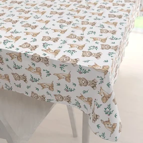 Biante Detský bavlnený obdĺžnikový obrus Sandra SA-470 Medvedíky a srnčekovia na bielom 140x180 cm