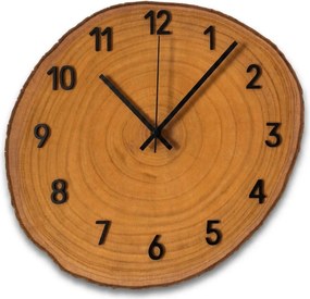 Nástenné drevené hodiny s čiernymi číslicami a kôrou | KORE: Amber - 3072 26-29 cm 4808-115513 KOR003-29-AMBER