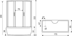 D‘Eluxe - MASÁŽNE BOXY - Sprchový Masážny Box GU17N1722 173x8xcm hydromasážny sprchový box grafitové 5 satén 222 173x85x222 70