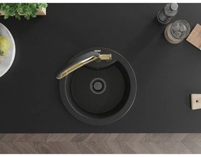 Mexen Diego, 1-komorový granitový drez 488x488x167 mm a drezová batéria Duo, čierna-strieborná metalíza, 6512-73-671701-57-B