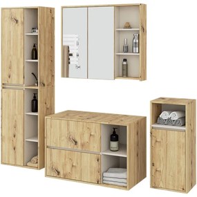 Kúpeľňová zostava VAMI s otvormi na umývadlo, dub artisan / béžová