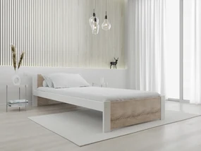 Posteľ IKAROS 90 x 200 cm, biela/dub sonoma Rošt: S latkovým roštom, Matrac: Matrac DELUXE 10 cm