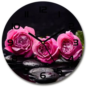 Sklenené hodiny okrúhle Ružové ruže pl_zso_30_c-f_77048055