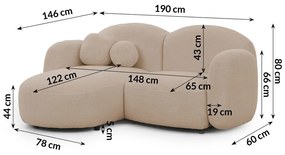 Svetlohnedá rohová pohovka z textílie buklé (ľavý roh/s leňoškou) Orbit – Ropez