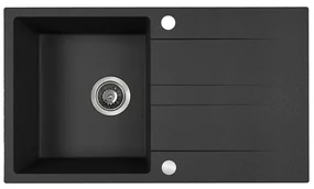 Kuchinox Laut, 1-komorový granitový drez 760x440x174 mm + sifón, čierna škvrnitá, LAV-SBZ_711Y