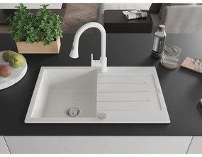 Mexen Bruno, 1-komorový granitový drez 795x495x200 mm a drezová batéria Elia, biela, 6513-20-670101-20