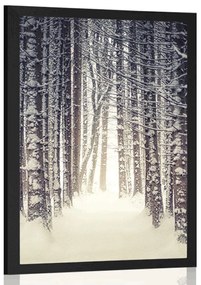 Plagát les zahalený snehom