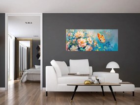 Obraz - Motýľ a kvety, olejomaľba II. (120x50 cm)