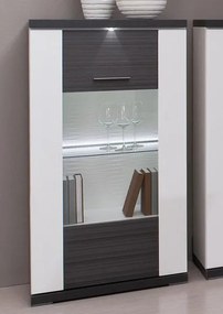 Vitrína Caracas typ 28, grafit/biely lesk, s osvetlením