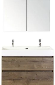 Kúpeľňový nábytkový set Maxx XL 100 cm s keramickým umývadlom 2 otvormi na kohúty a zrkadlovou skrinkou Tabacco