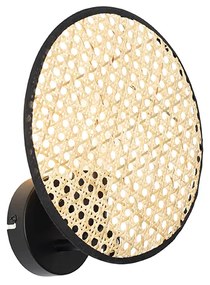 Rustikálna nástenná lampa čierna s ratanom 25 cm - Kata