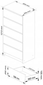Komoda K60 5SZ CLP biela / sivá